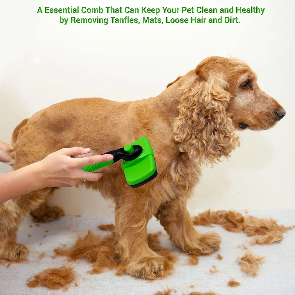 Tminnov Self Cleaning Green Slicker Dog And Cat Brush For Shedding